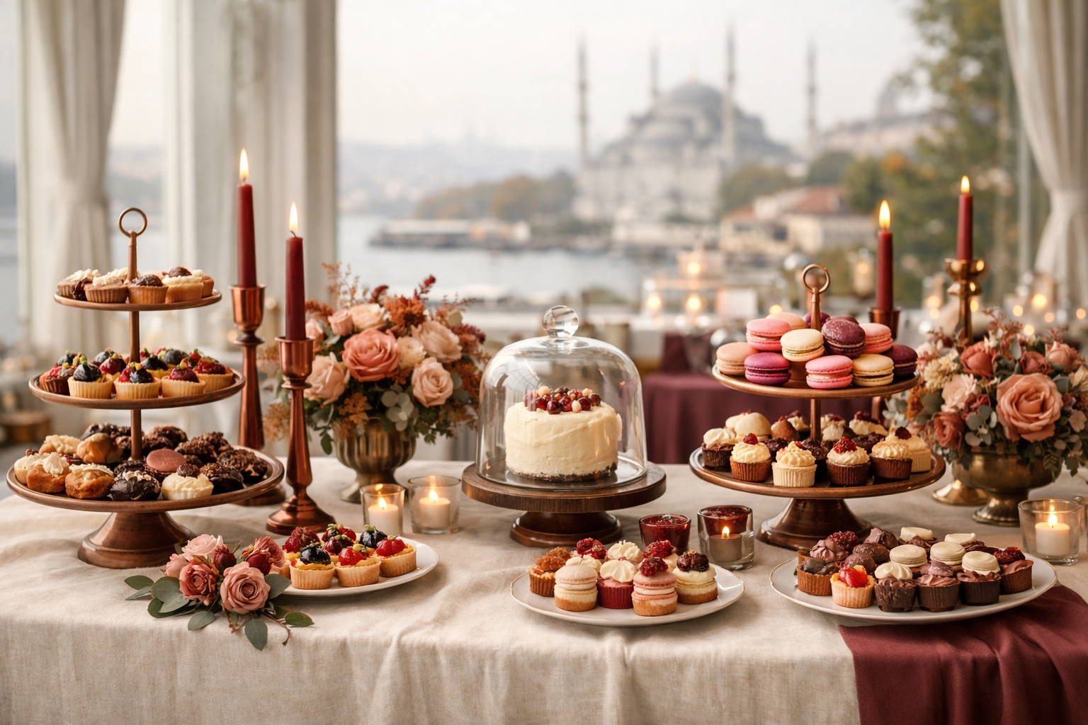 Tatlı masası kurulumunun yakın görünümü